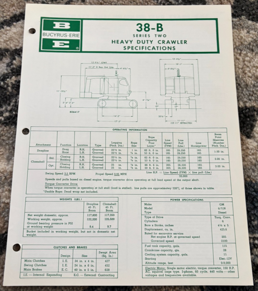 Bucyrus Erie 38-B Series 2 Heavy Duty Crawler Specifications Brochure AMIL25