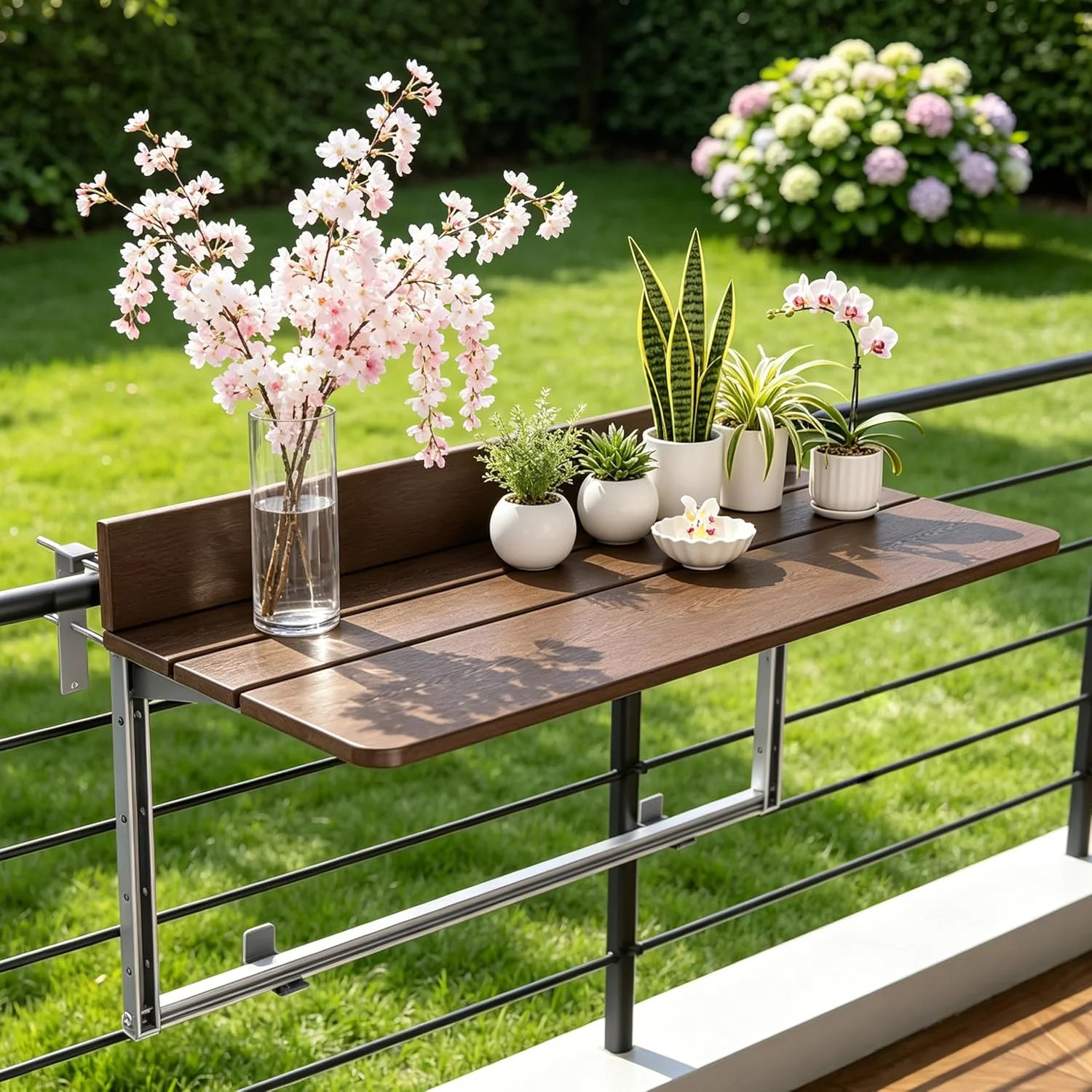 Foldable Balcony Bar Table for Railings, Folding Hanging Deck Rail Table for Sma