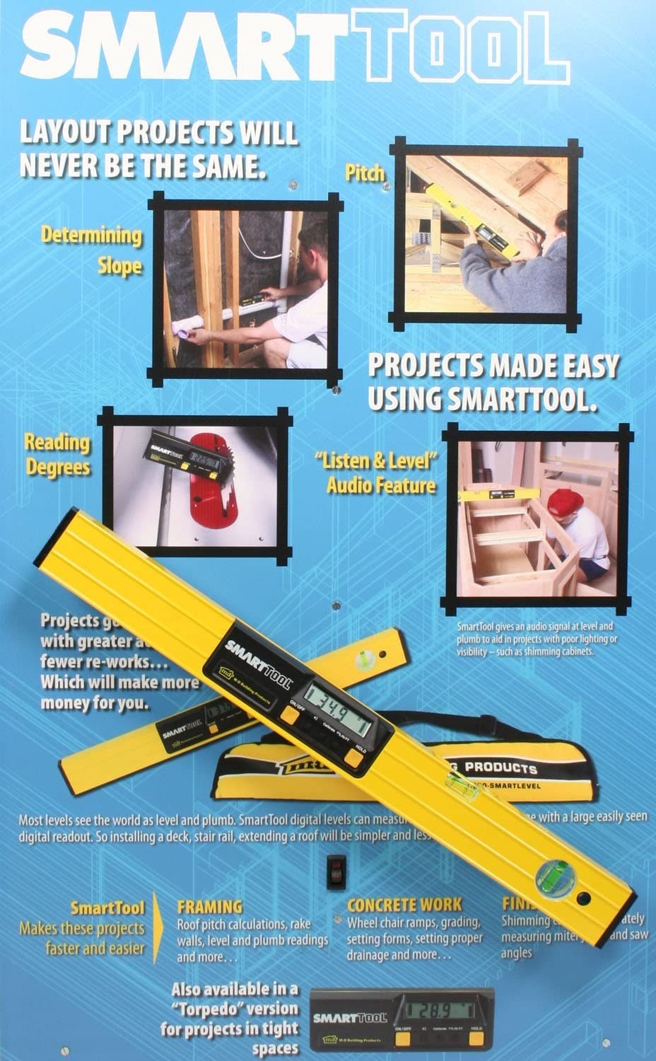 48" Digital Level Angle Slope Measuring Smart Tool with Sensor Technology & Case