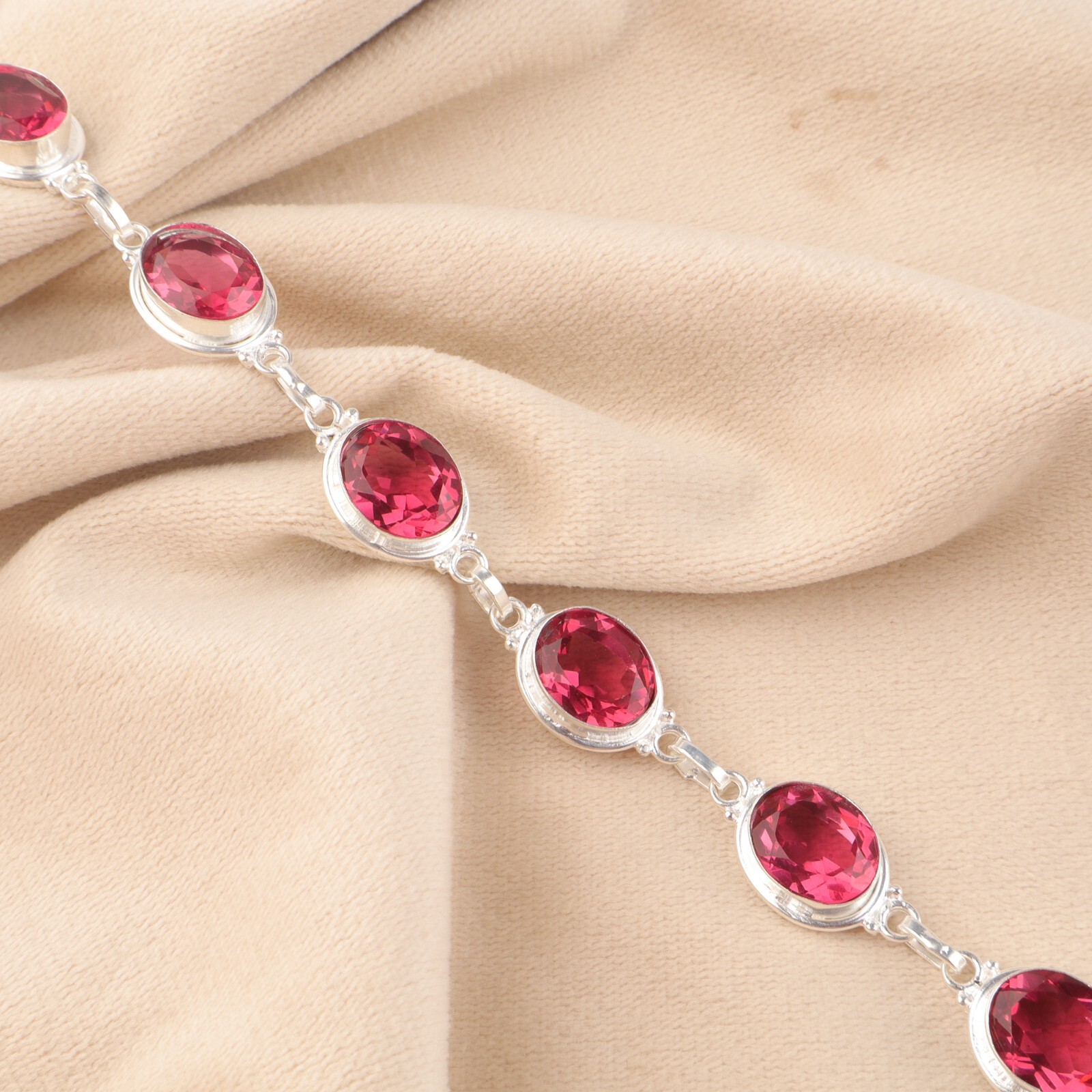 Engagement bracelet Pink Tourmaline Gemstone 925 Sterling Silver bracelet