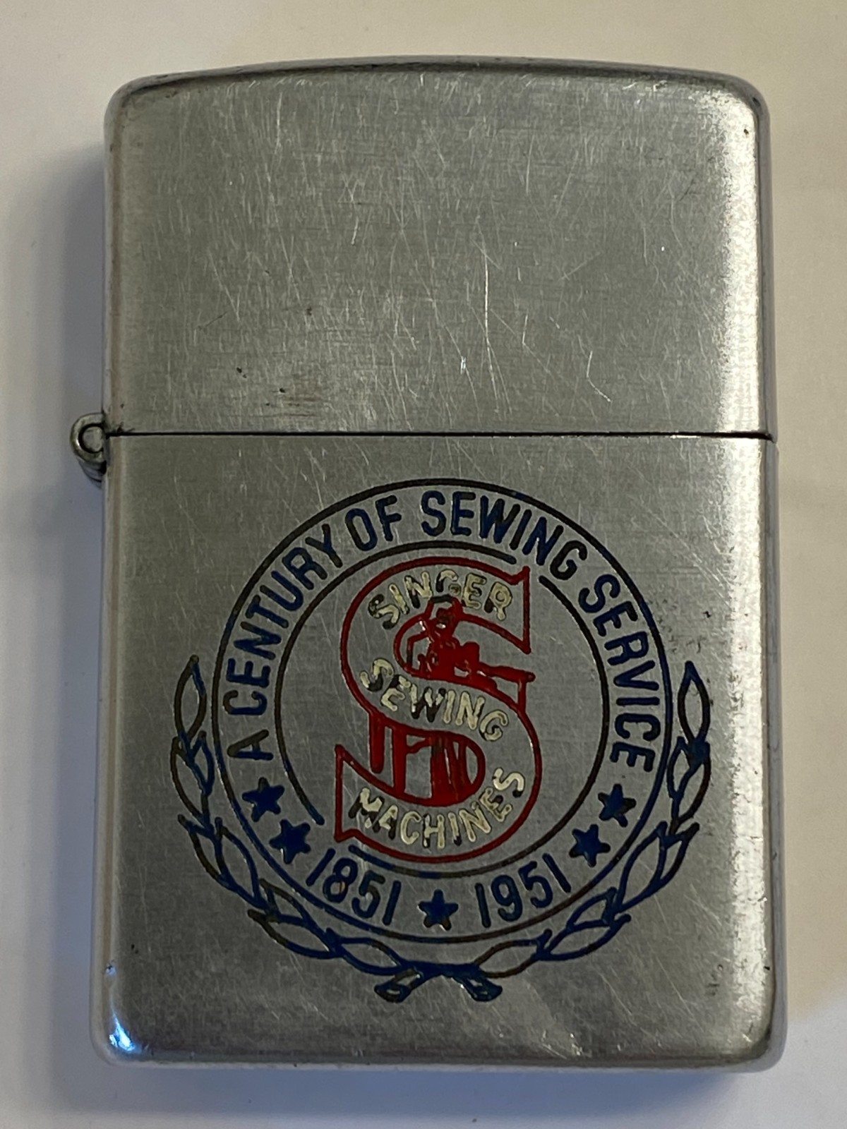 VTG Singer Zippo Lighter  1851-1951  "A Century of Sewing Service" Pat. 2032695