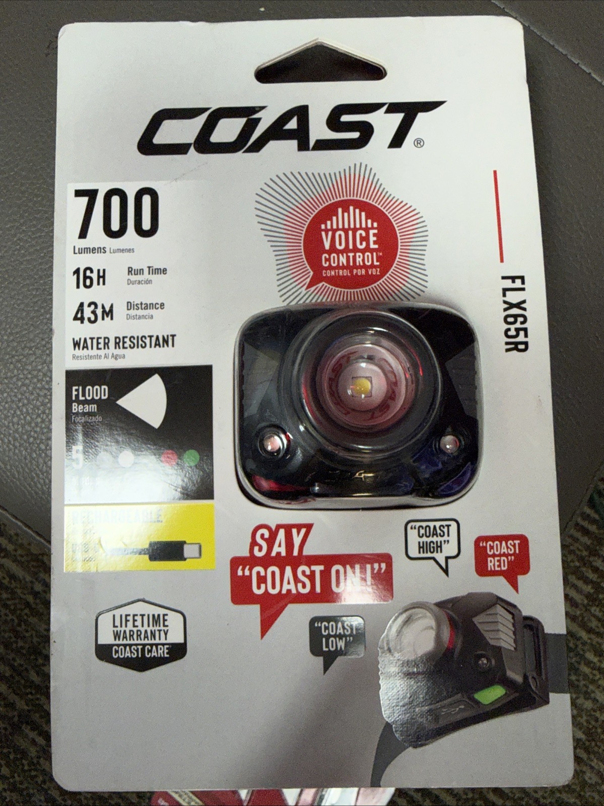 Coast FLX65R 700 Lumen Bilingual Voice Control Rechargeable LED Headlamp NEW