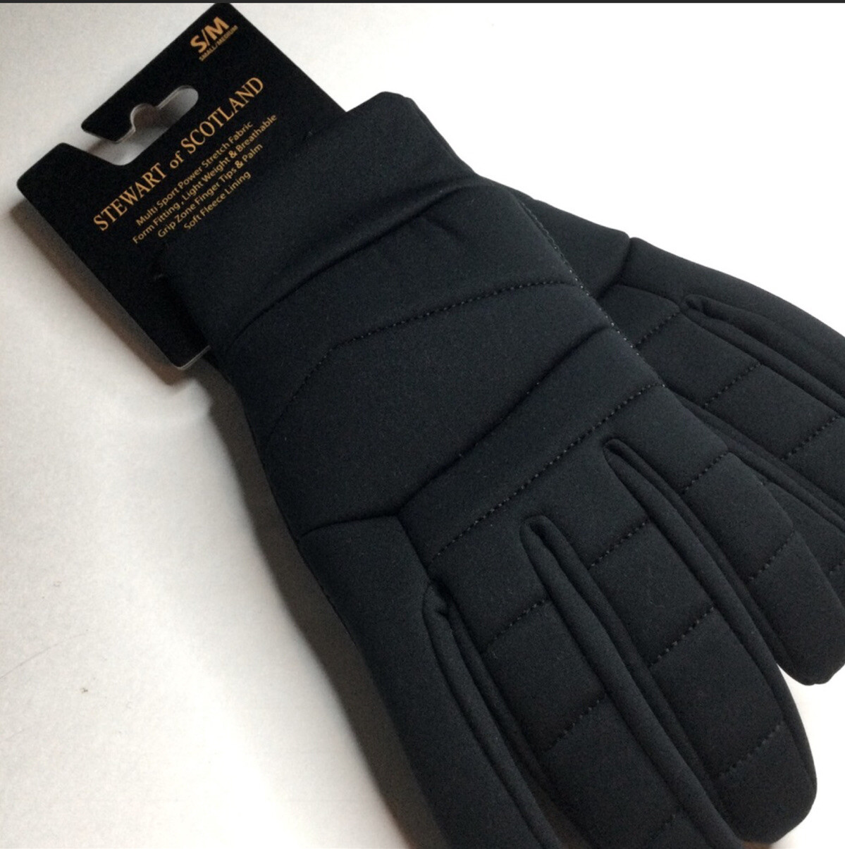 STEWART OF SCOTLAND Men’s Fleece LINED QUILTED SPORT GLOVES BLACK SMALL/MED NWT