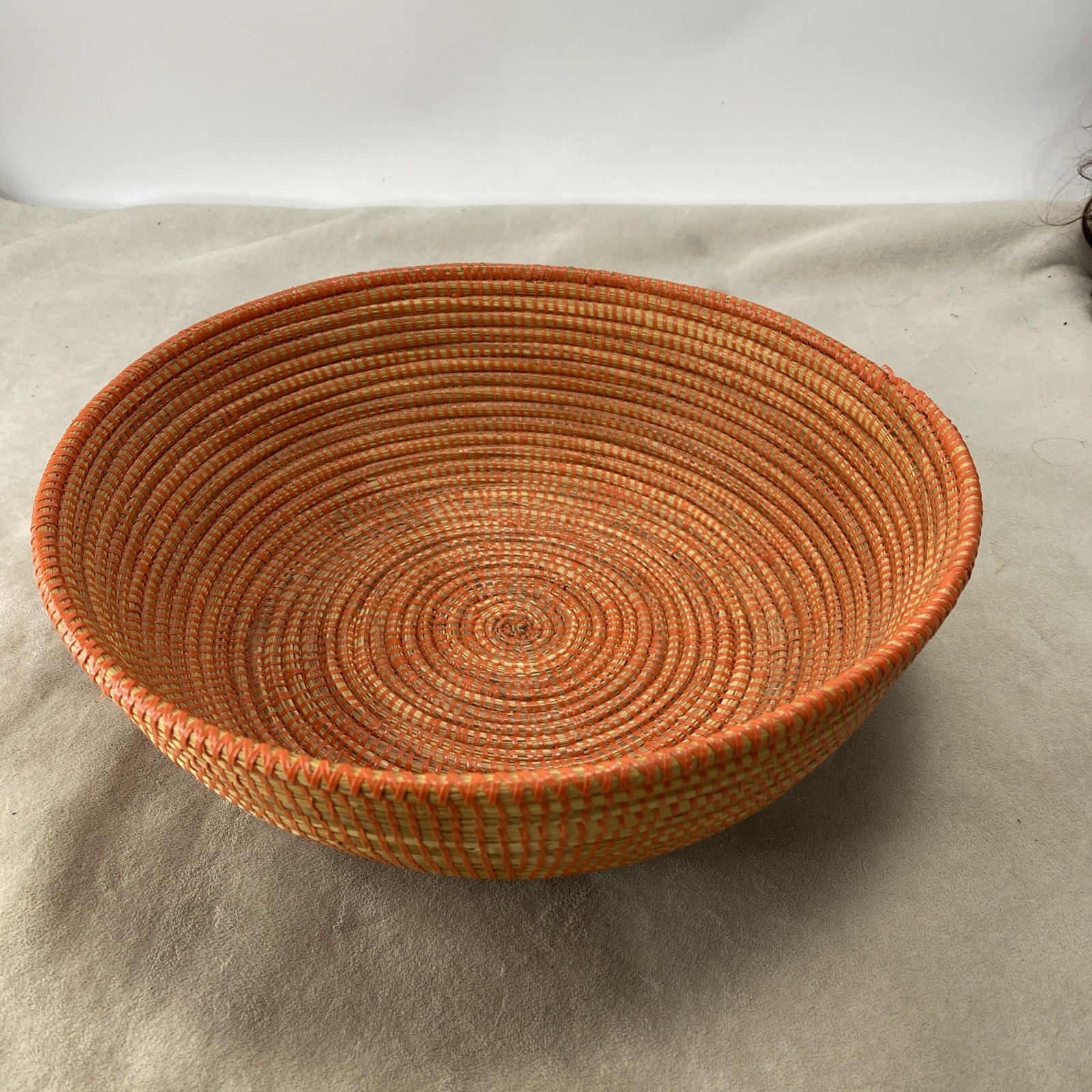 13" Coiled Hand-Woven Raffia Basket Bowl Plate Southwest Boho Decor Uganda