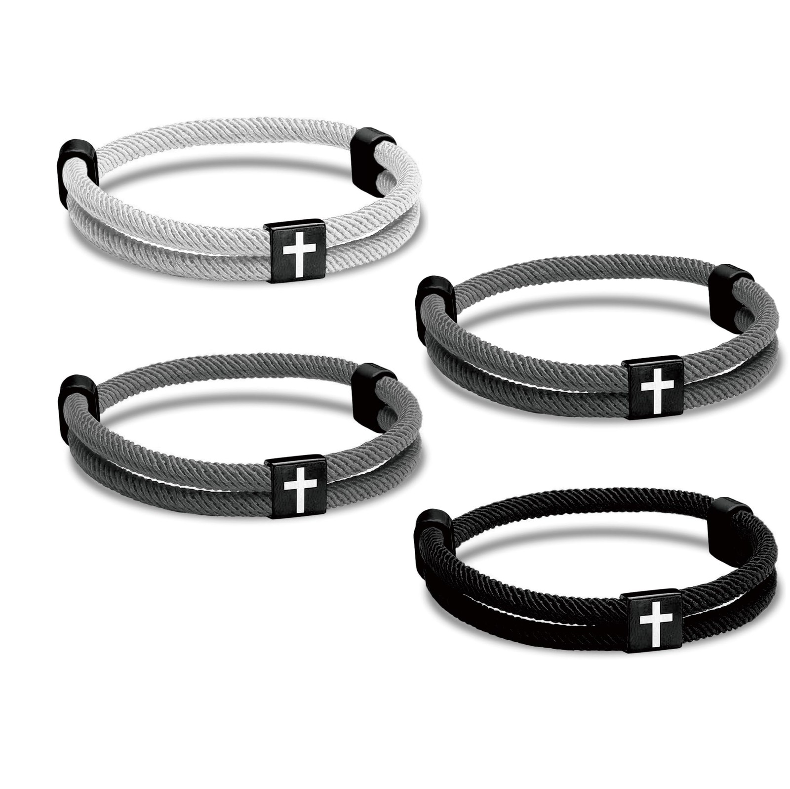 abrhtolm 4Pcs WWJD Bracelets, Cross Bracelet One Size, Black, white, and gray