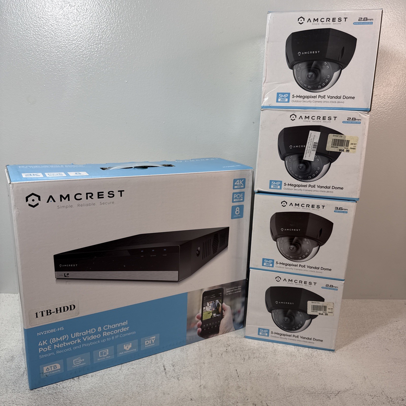Amcrest NV2108E 1TB HDD 4K 8 Channel PoE NVR With 4-5MP Vandal Dome Cameras