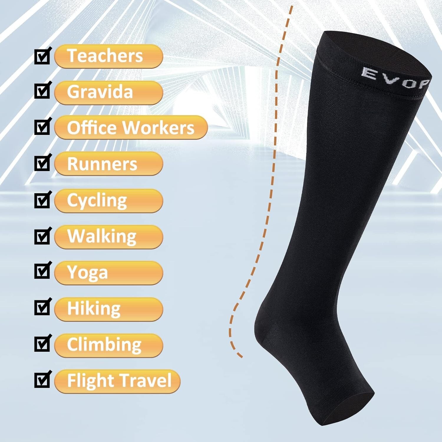 Compression Socks Black Toeless Compression Socks for Reduce Swelling 15-20mmHg
