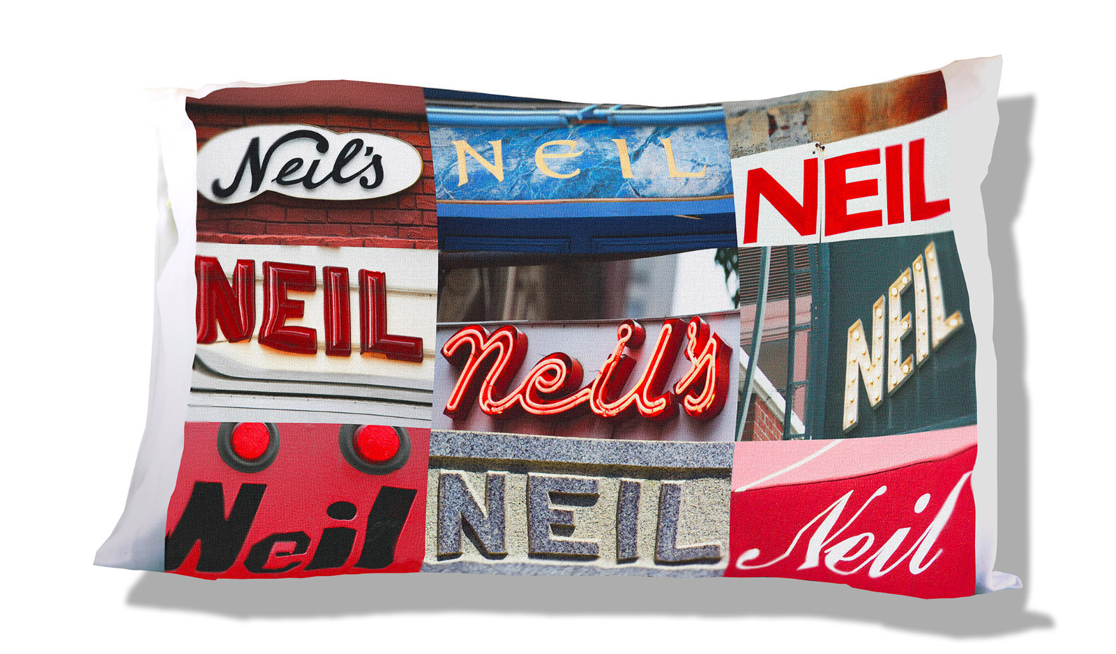 NEIL Personalized Pillowcase featuring the name in photos of signs
