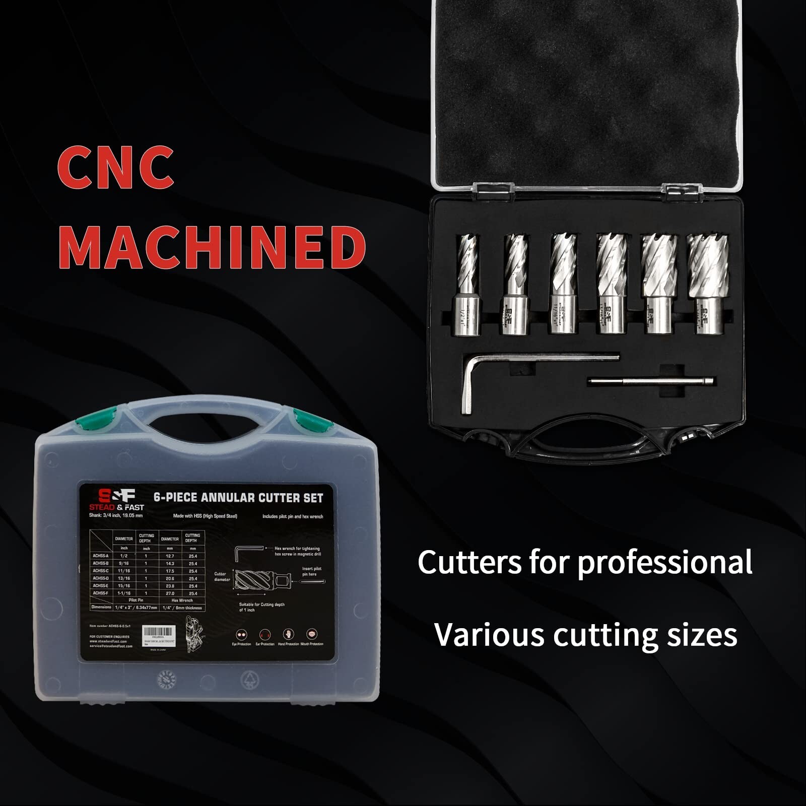 Annular Cutter Set 6 Pcs, Weldon Shank 3/4”, Cutting Depth 1”, Outside Diamet...