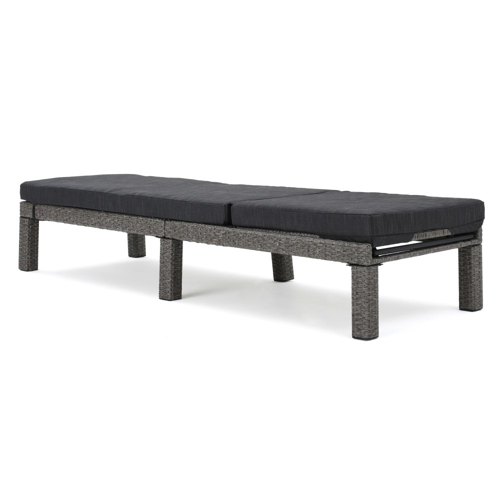 Outdoor Patio Chaise Lounge Cushion Waterproof in Modern Black PE Rattan, 77"