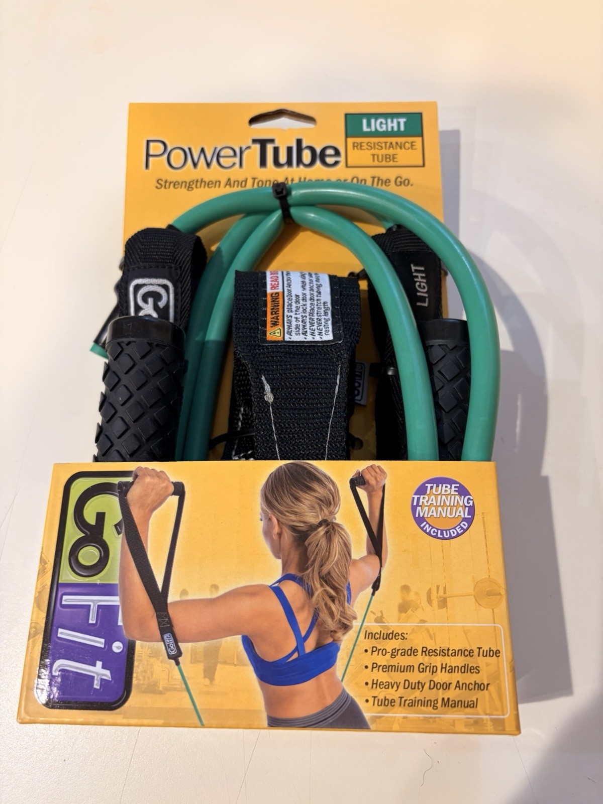 GoFit Power Tube with Grip Handles Light Resistance Door Anchor Green Black New
