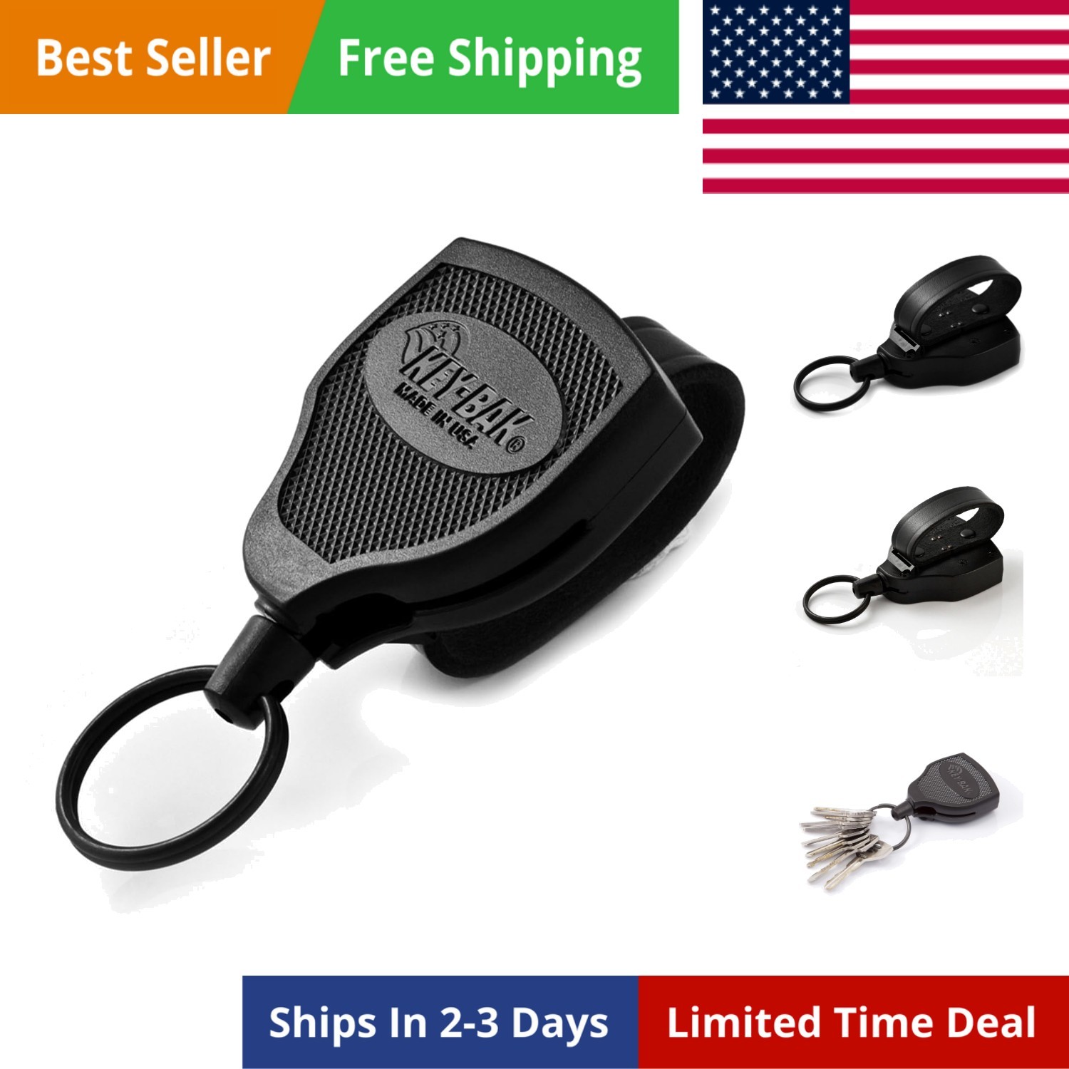 SUPER48 Locking Retractable Keychain, Durable Polycarbonate Case, Leather Bel...