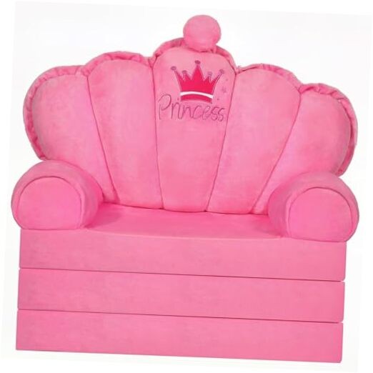 Pink Princess Toddler Couch Fold Out, 2-in-1 Foldable Sofa Bed & Light Pink