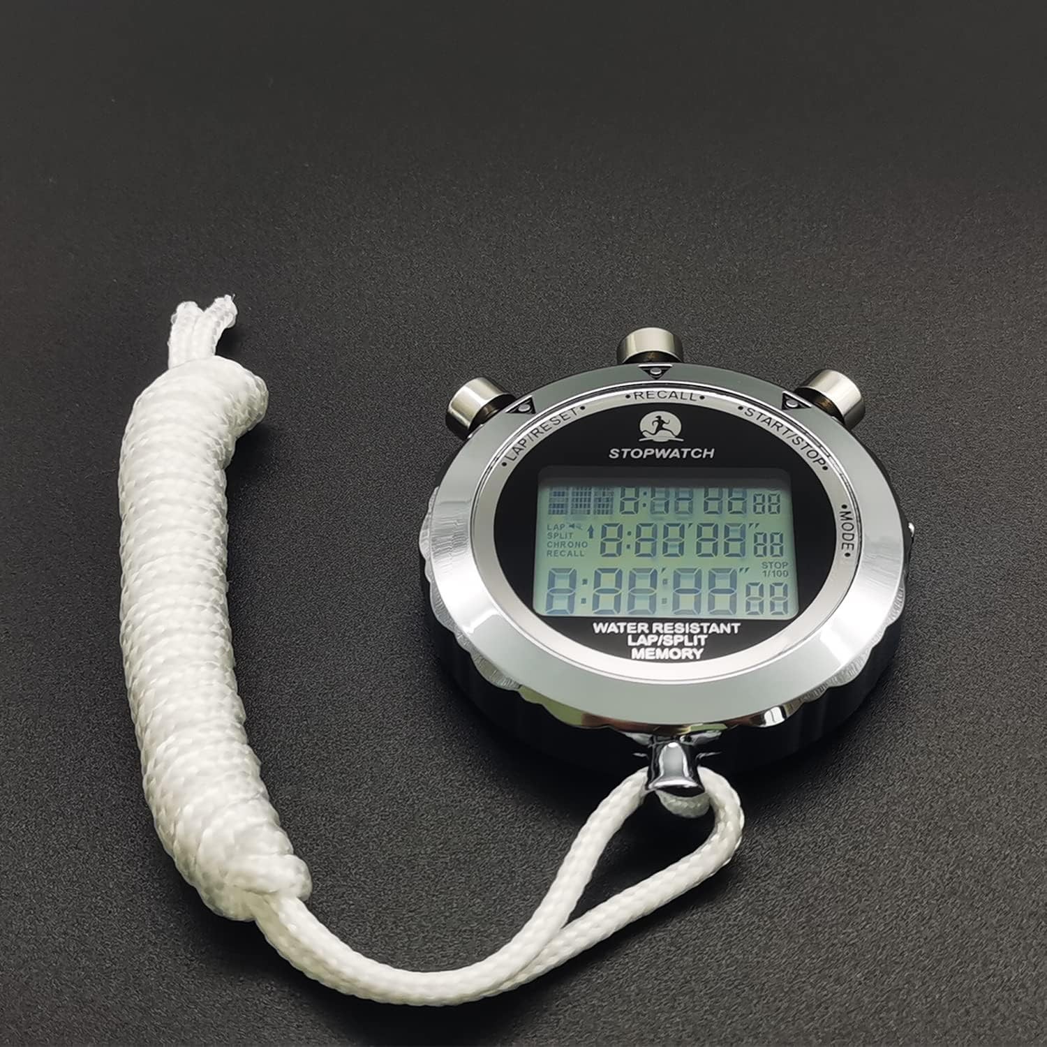 Stopwatch Timer, Digital Stop Watch with 0.01second Timing, Metal 10 10 Lap