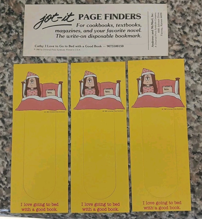 1983 CATHY JOT IT PAGE FINDER  3  BOOKMARKS-I Love Going To Bed with A Good Book
