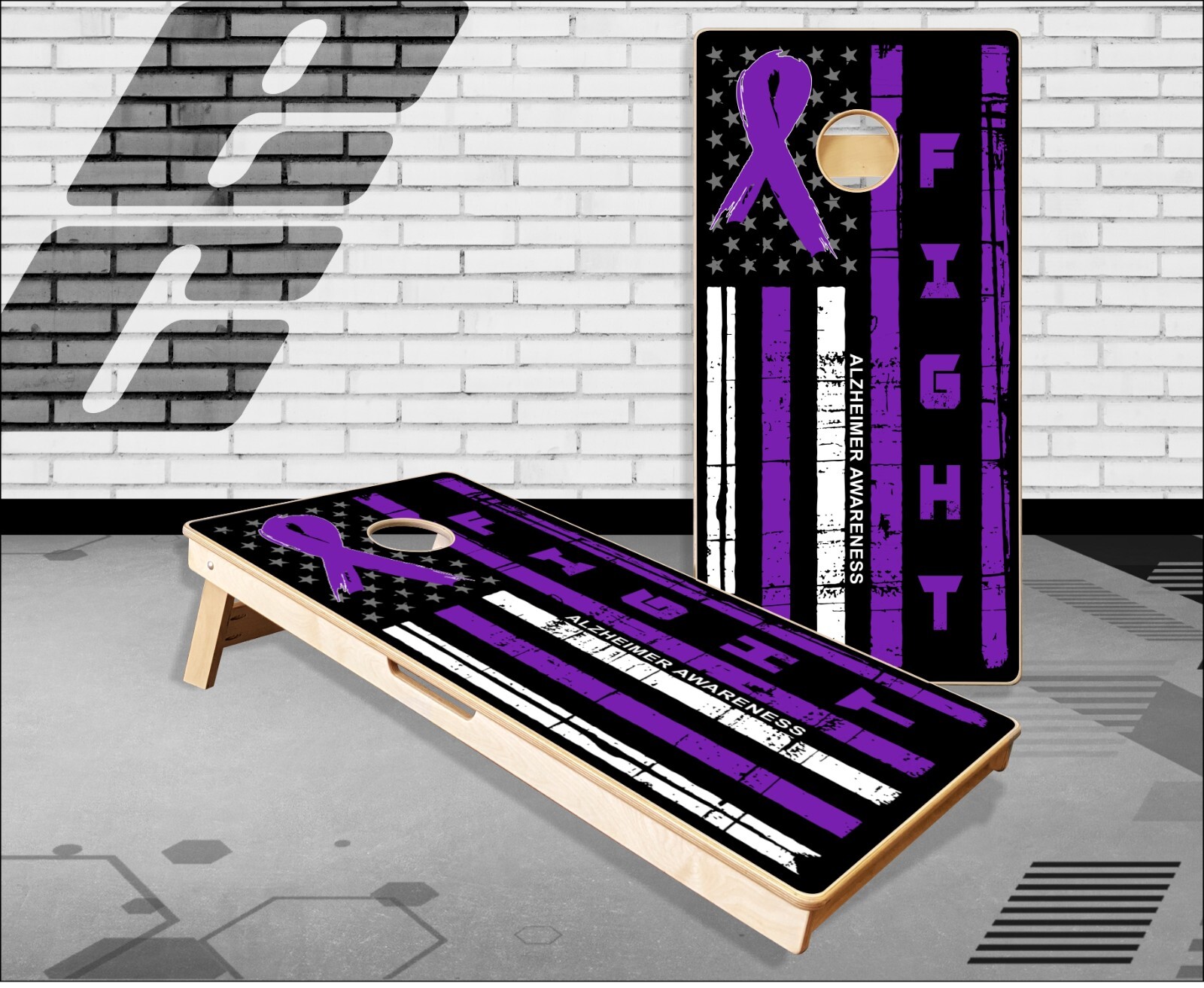 Alzheimer Awareness Flag Cornhole Boards Bean Bag Toss Game