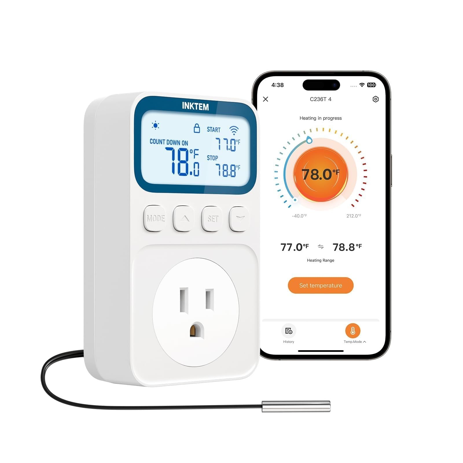WiFi Plug in Thermostat Outlet, Temperature Controlled Outlet with Smart APP,...