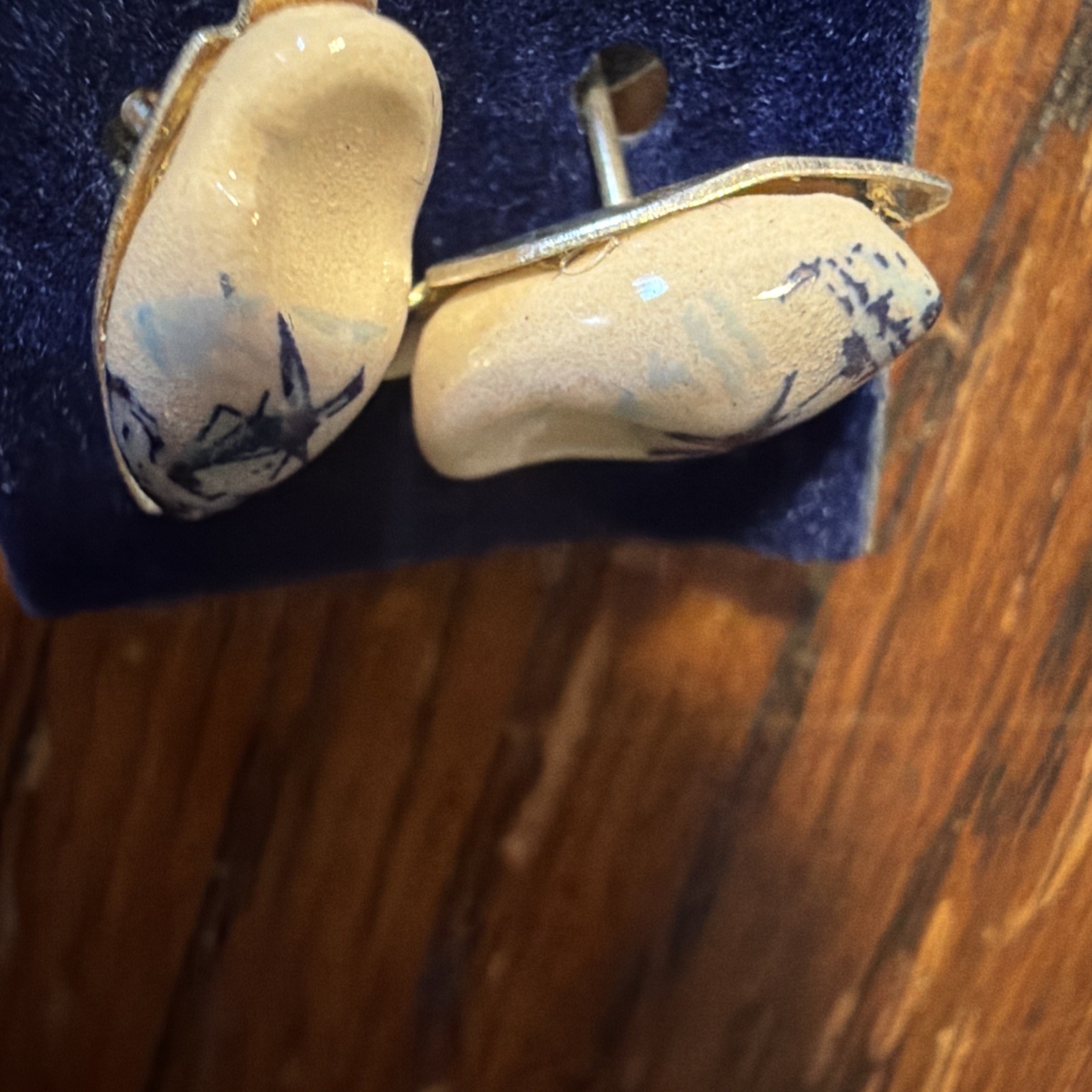 Vintage Deft Blue Clog Windmill Earrings Silver Studs
