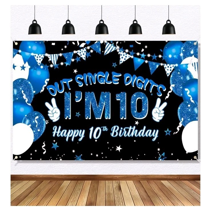10th Birthday Banner Blue - Out Single Digits I’m 10...