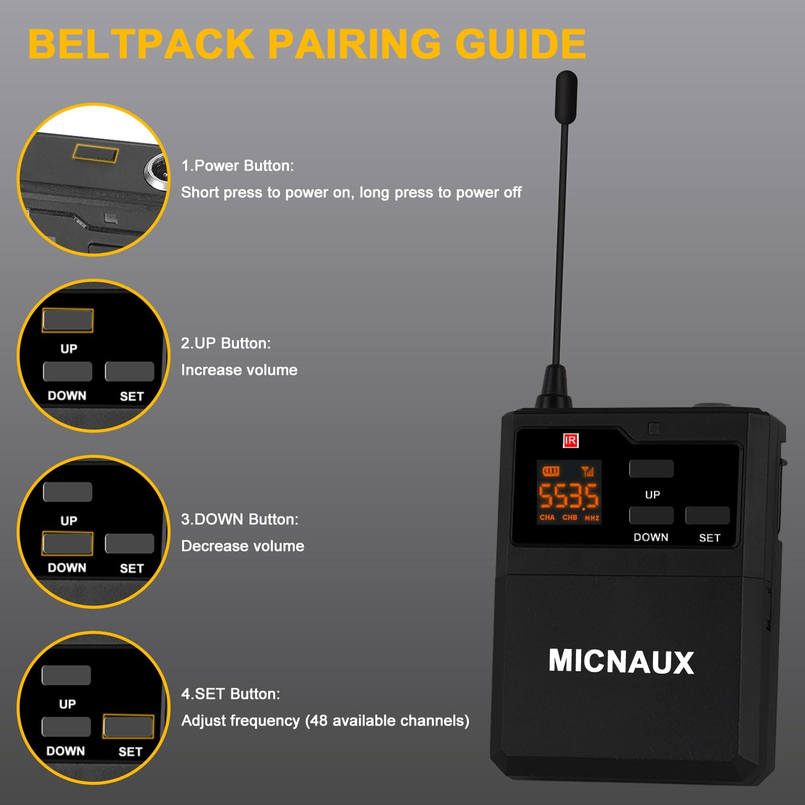 Wireless Lapel Microphone System with Headset & Lavalier Mics, Dual Bodypack ...