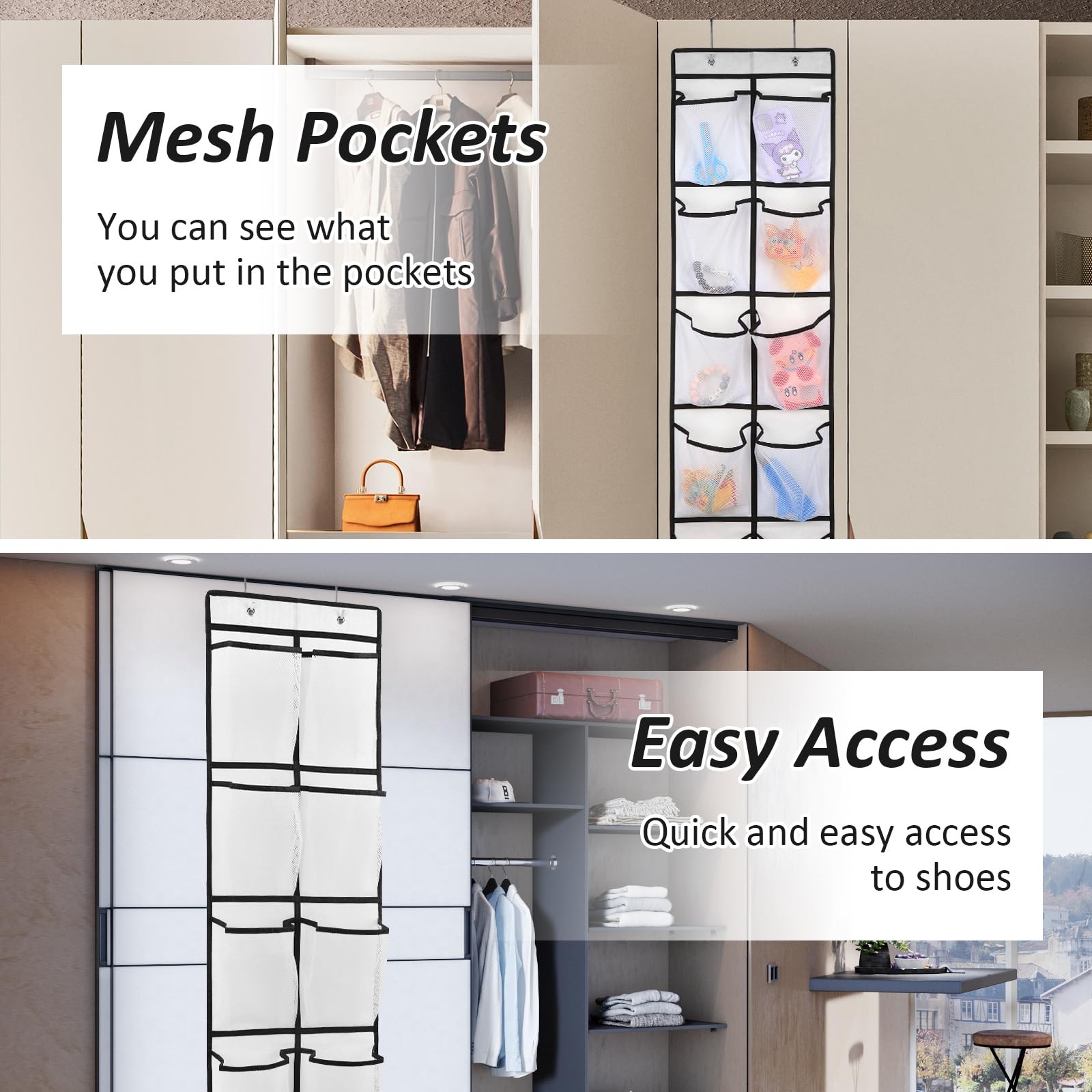 2PK 12 Large Pockets Over Door Hanging Shoe Organizer