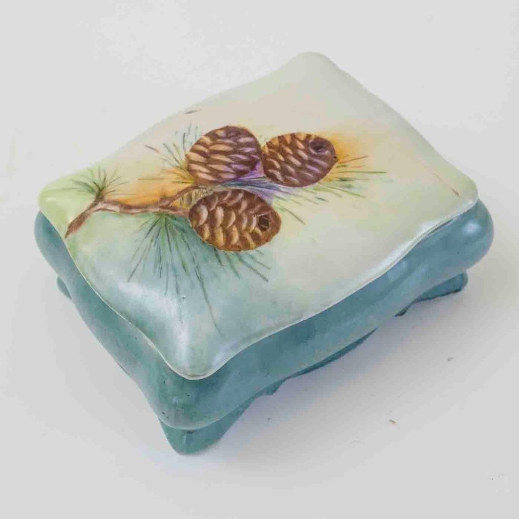 Pinecone Handpainted Porcelain Trinket Jewelry Ring Box