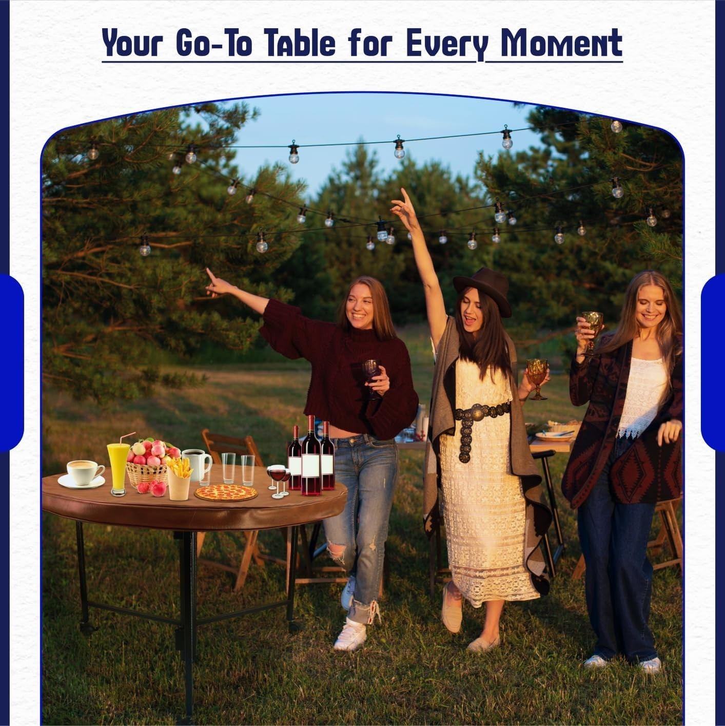 48" Round Folding Table with Lockable Wheels Heavy-Duty Indoor & Outdoor Table