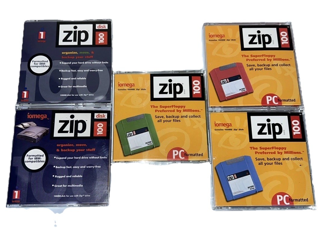 Lot of 5 iomega Zip Disk 100 USED 100MB Storage Capacity Blank Mac Or PC Format