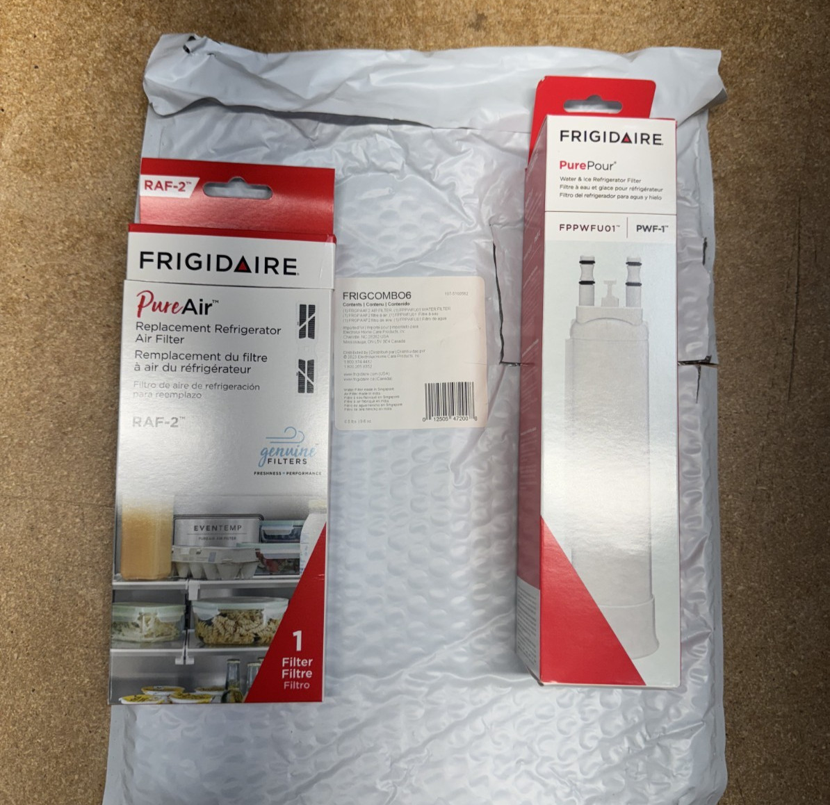 FRIGIDAIRE PUREPOUR PWF-1 & RAF-2 PUREAIR WATER FILTER COMBO KIT