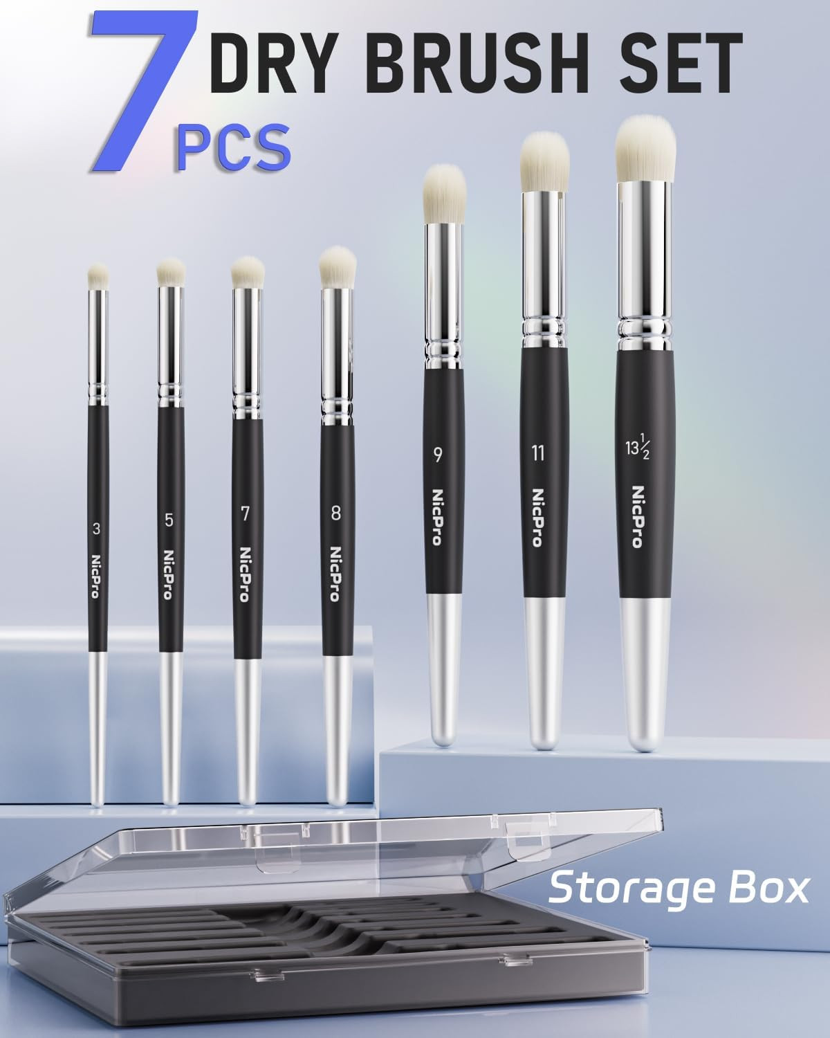 Nicpro Dry Brush Miniature Painting, 7 Sizes Professional Acrylic Drybrush Set w