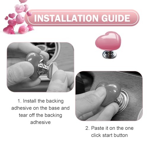 Push Start Button Cover, Engine Start/Stop Ceramic Heart Pink Ceramic Heart