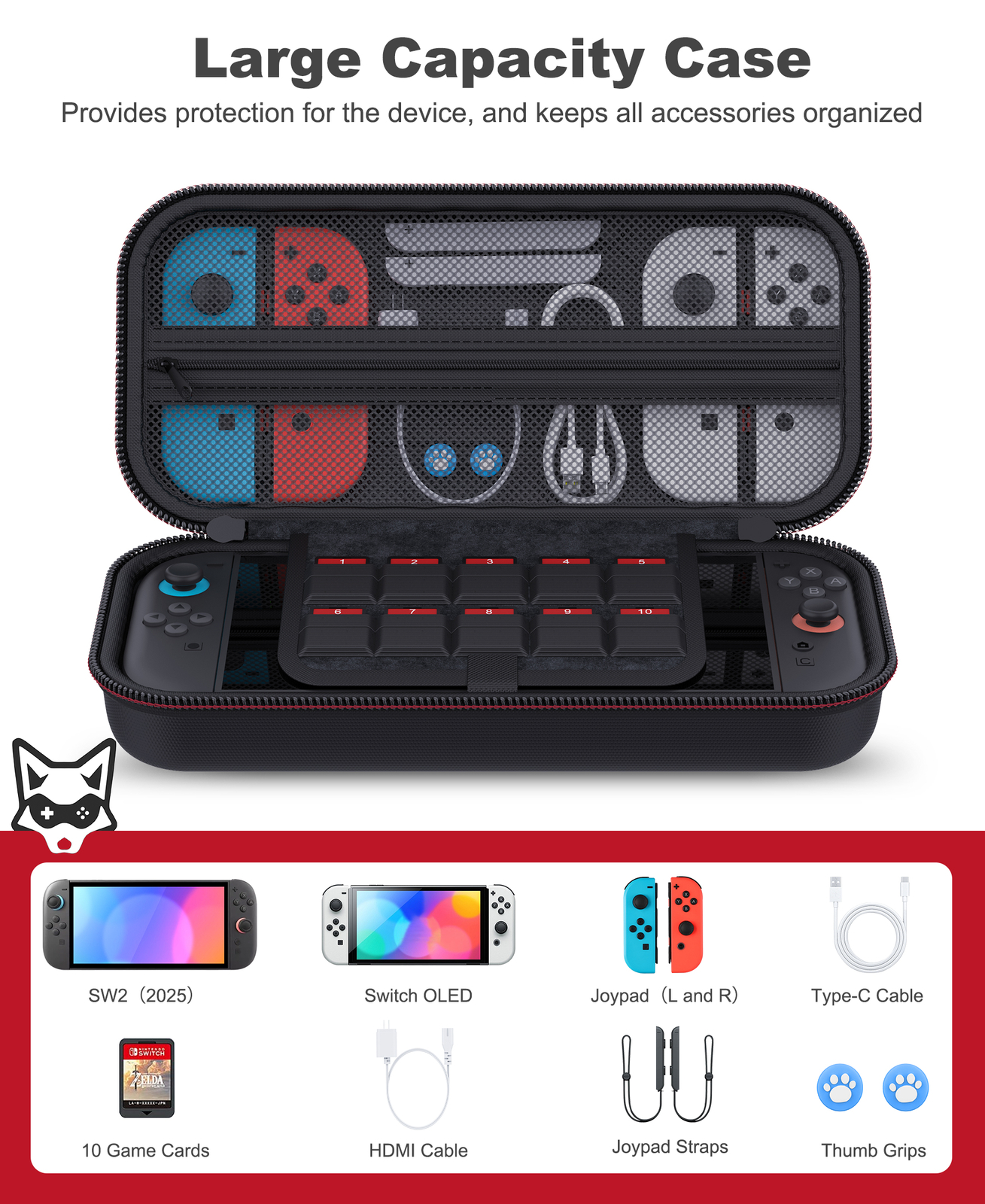 Switch 2 Case for Nintendo Switch 2025/Switch/OLED-Waterproof Travel Carry Case