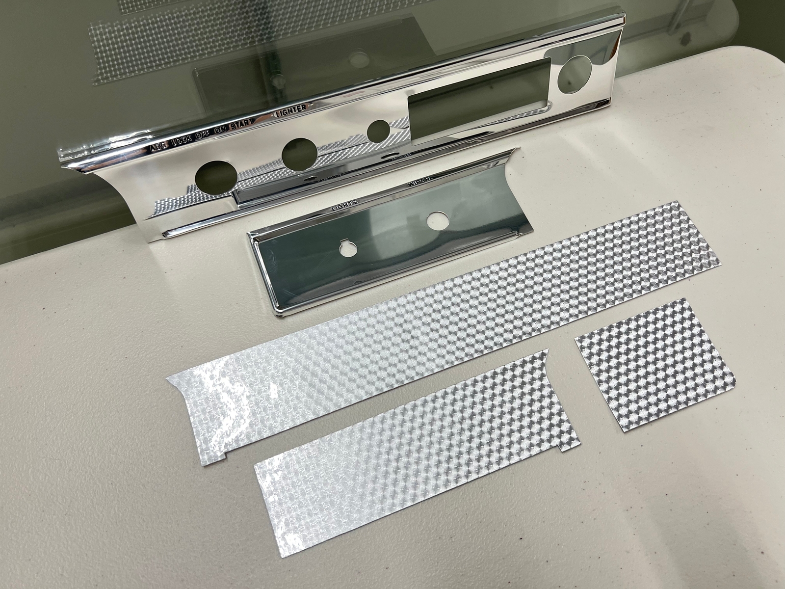 NEW 1964 IMPALA SUPER SPORT DASH TRIM MOLDING FASCIA PLATE SET w/SS SWIRL INSERT