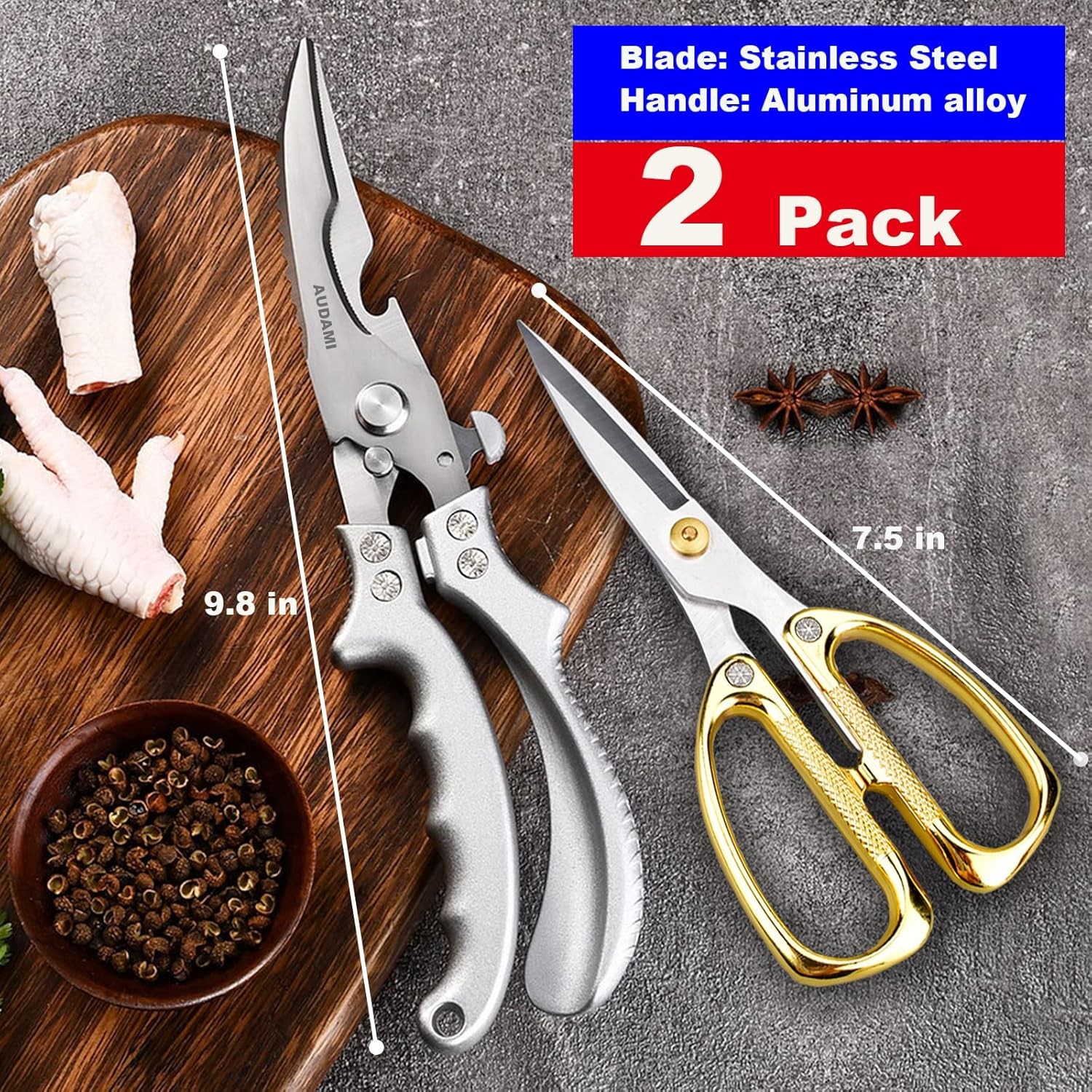 Premium Kitchen Shears Heavy Duty Kitchen Scissors Set 2-Pack,Poultry Shears ...