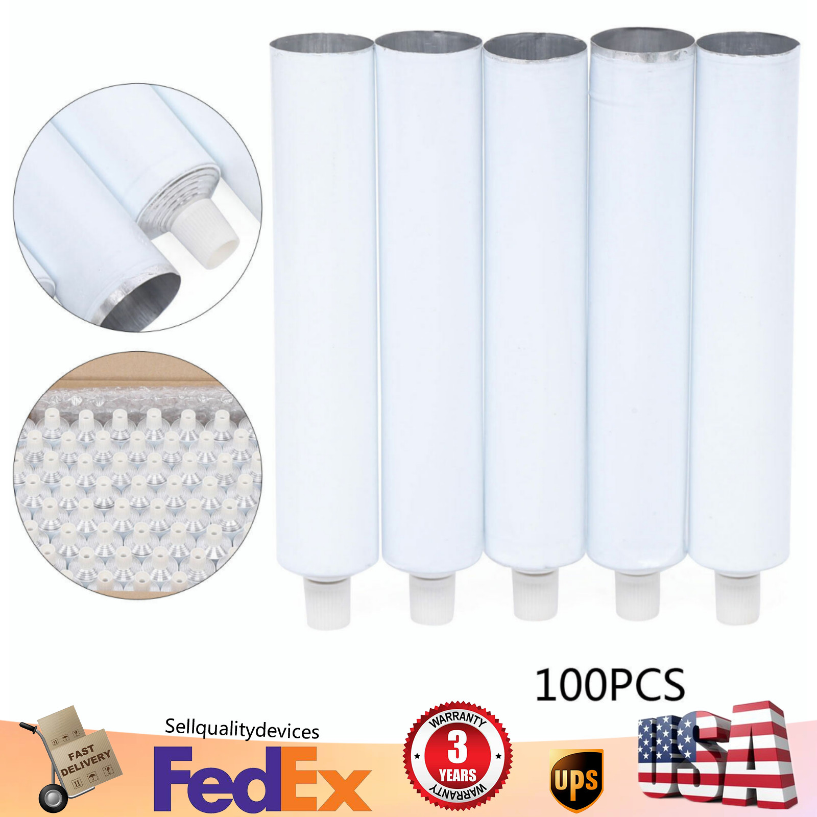 100pcs Aluminum Empty Toothpaste Tubes with Needle Cap Portable Reusable 100ml!