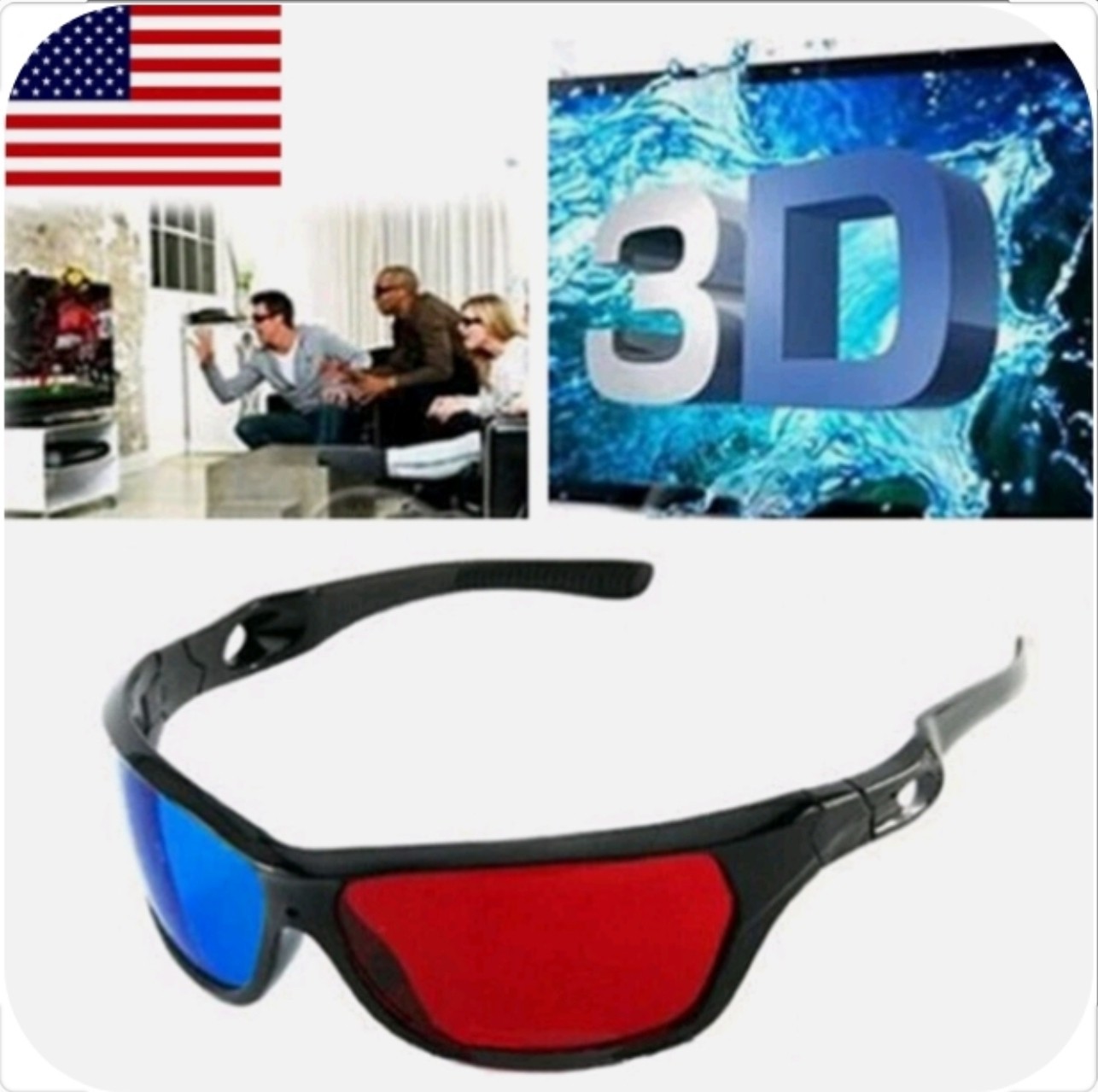 3D Glasses Red Blue Black Frame For Dimensional Anaglyph TV Movie DVD Game US