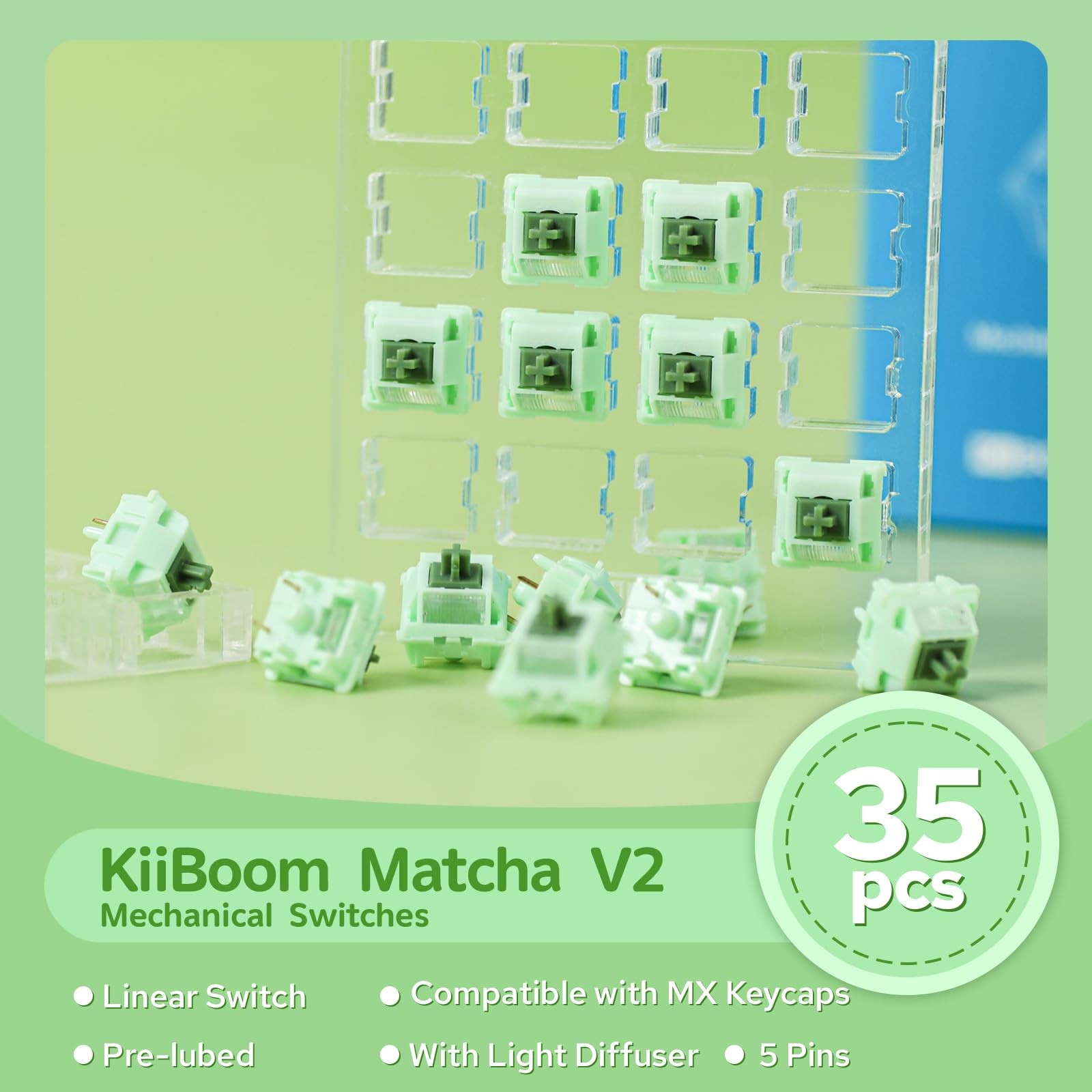 35 PCS Matcha Latte V2 Linear Mechanical Switch Prelubed 5 Pin 53g