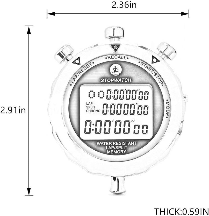 Stopwatch Timer, Digital Stop Watch with 0.01second Timing, Metal 10 10 Lap