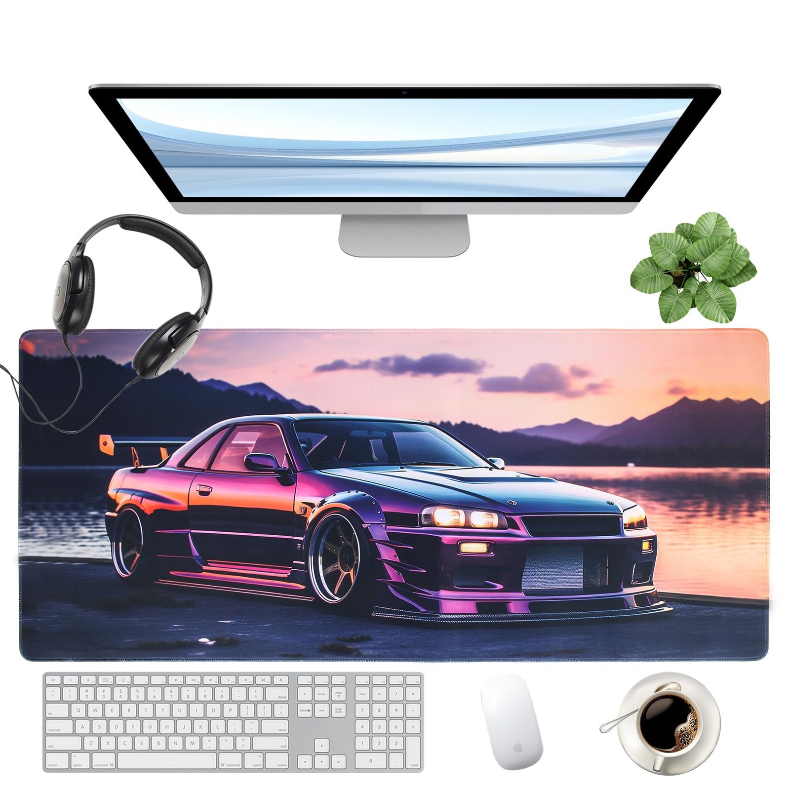 JDM Car R34 Large Mouse Pad, 35.4" x 15.7" Japanese Car Purple Sea Cool Desk ...
