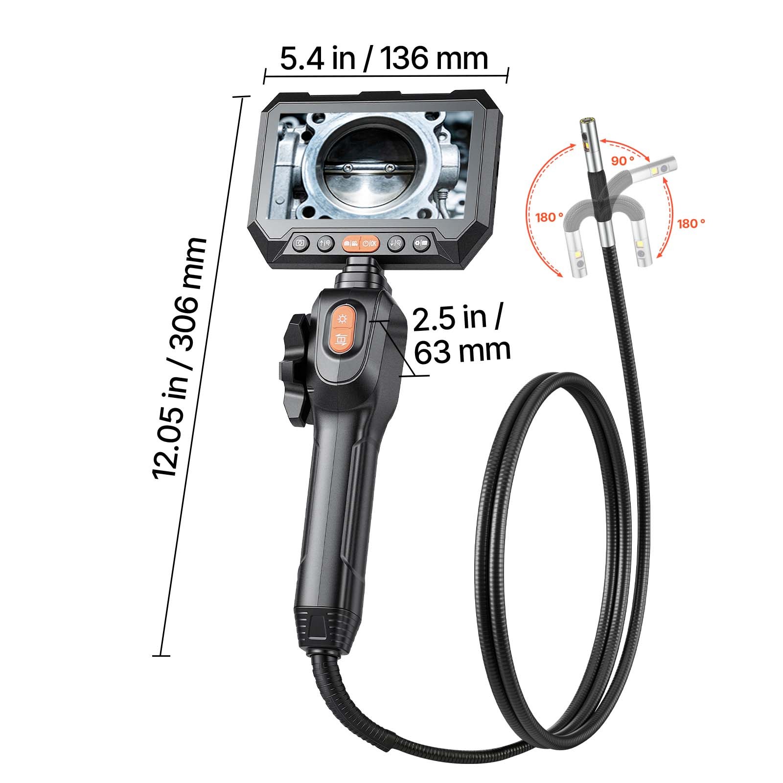Uimoso Dual-Lens 2-Way Articulating Endoscope with 5" Split-Screen Display