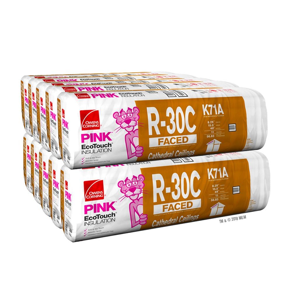 Owens Corning 568 SQFT 10 bags of R30 Kraft Faced 15 x 48 HD Fiberglass Fits 2X8