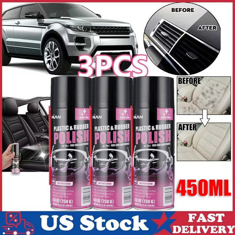 3pcs 450ml Car Interior Detailing Polish & Cleaner Spray, Quick Shine Safe US