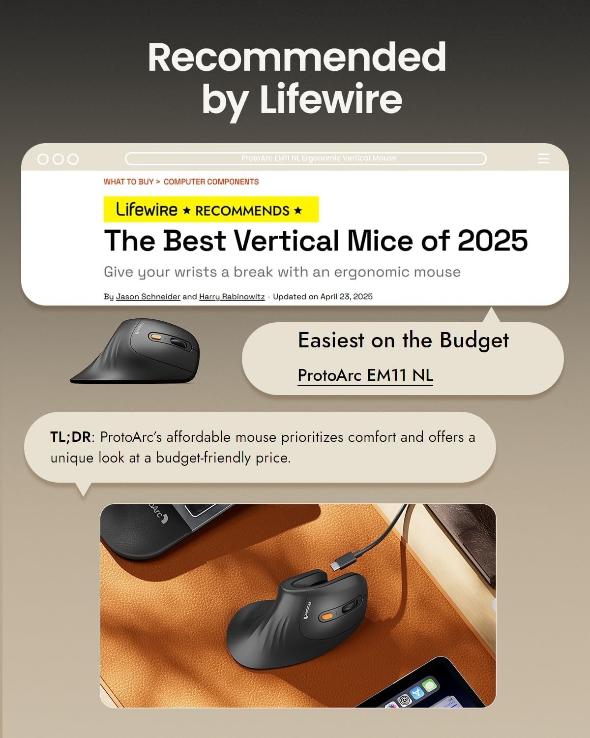 Compact Bluetooth Vertical Mouse with Adjustable DPI - Ergonomic & Rechargeable