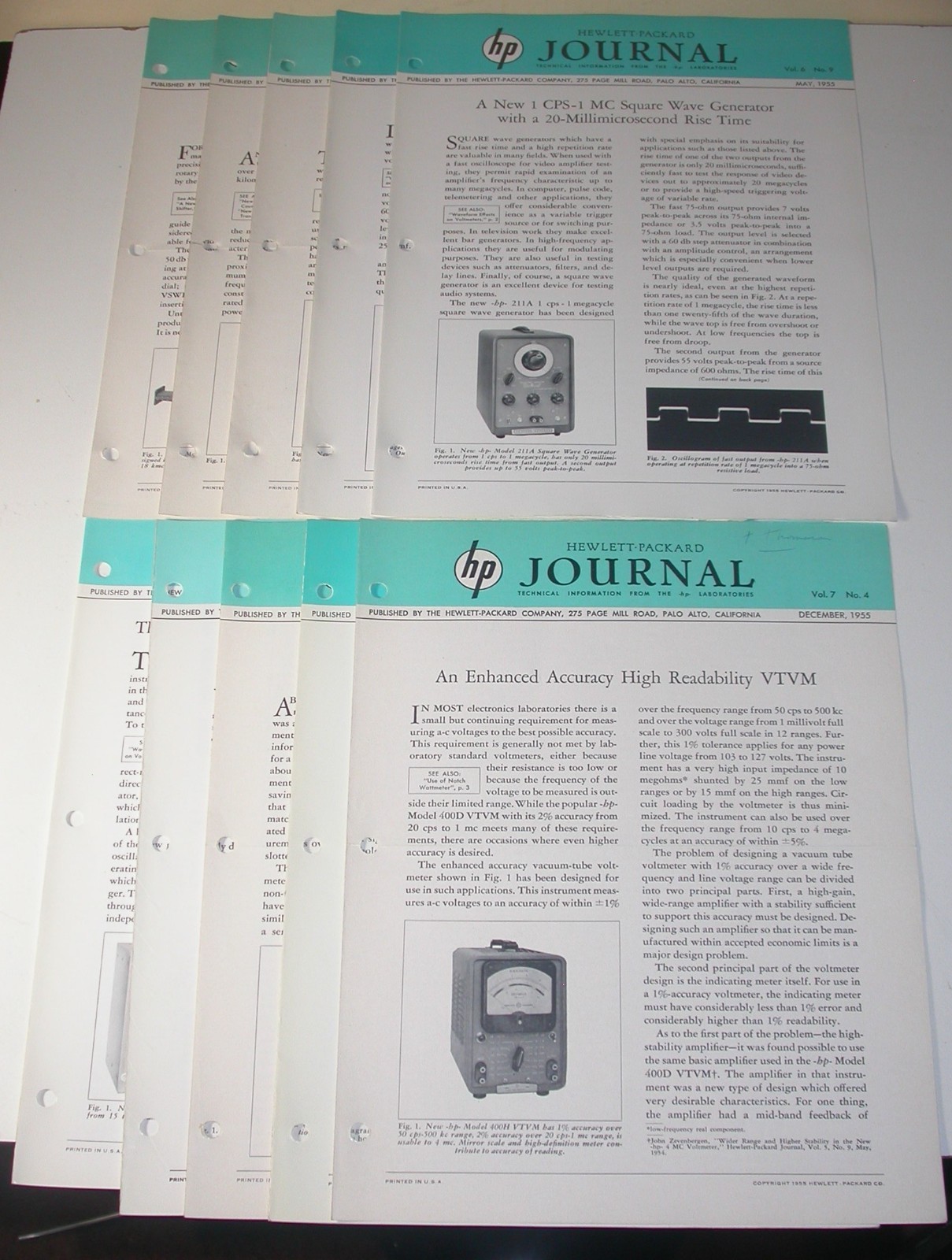 Lot of 11 Hewlett-Packard Journal Partial Year 1955