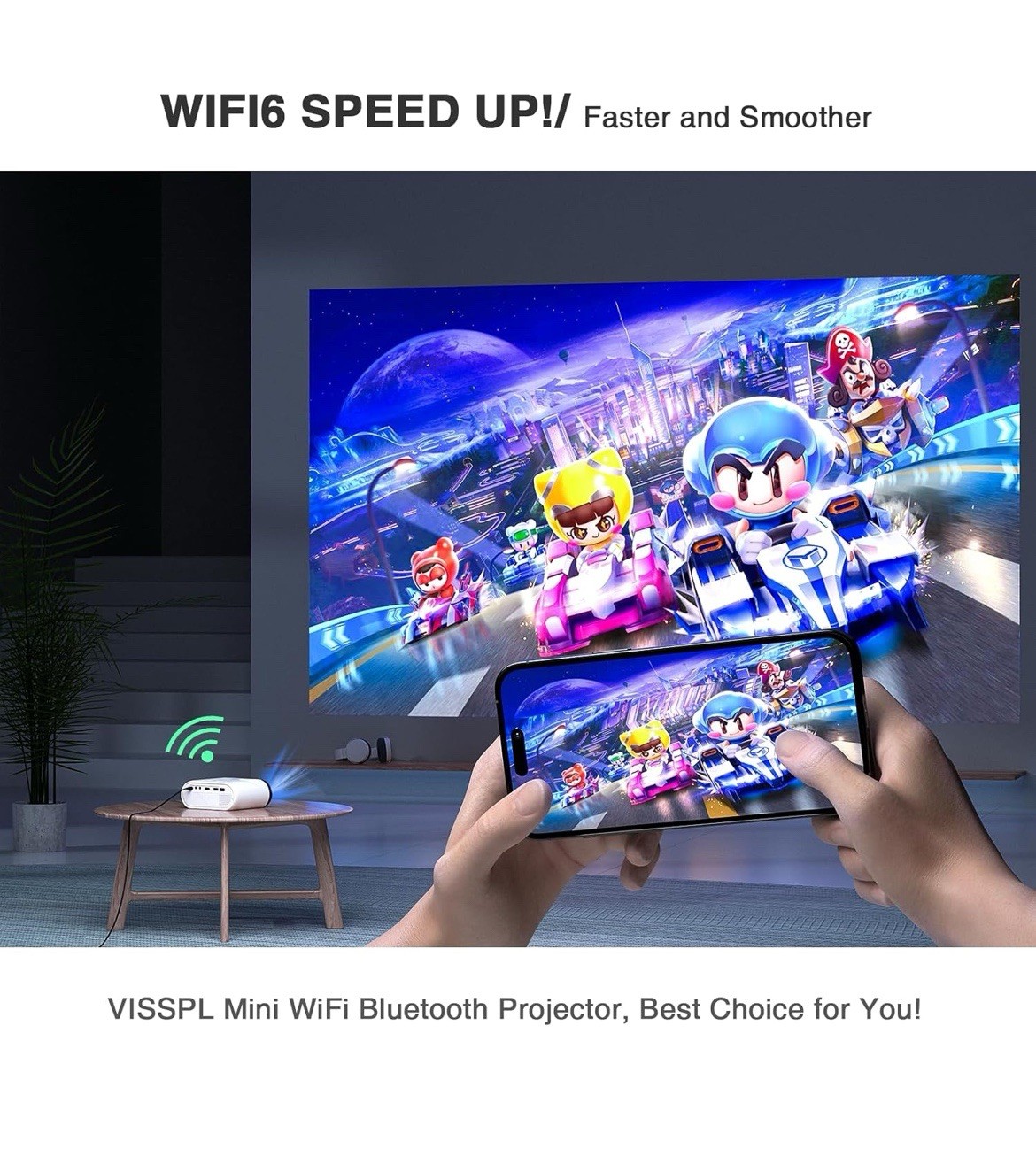 Mini Projector with WiFi and Bluetooth Full HD 1080P Projector Portable Outdo...