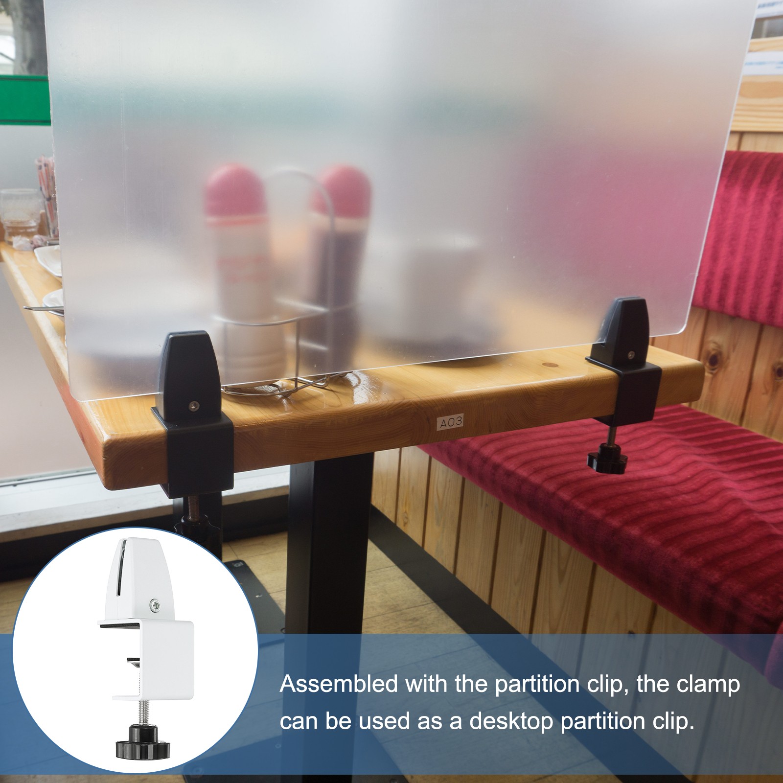 2Pcs Adjustable Desk Divider Partition Clips, Sneeze Guard Support, White
