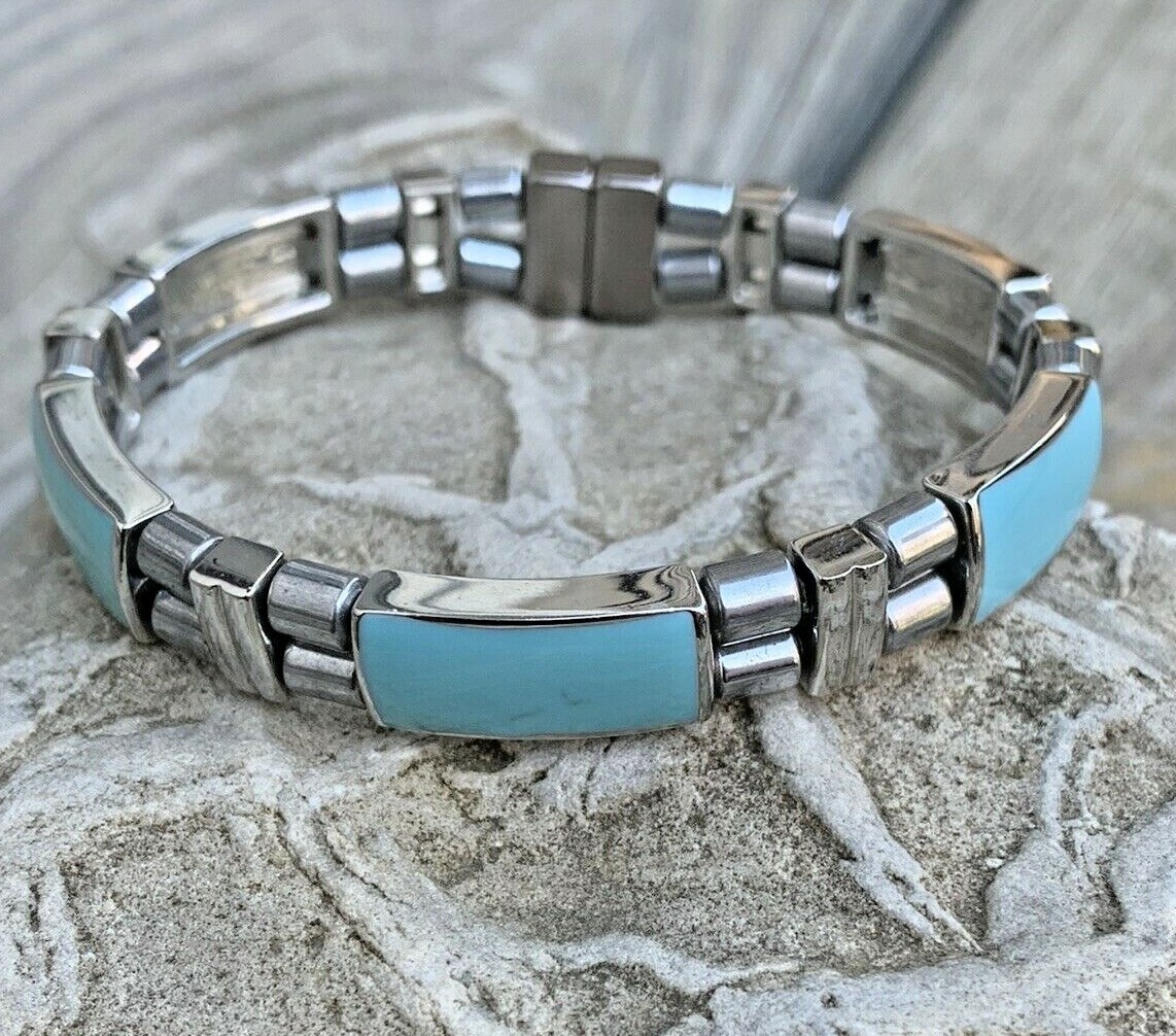 Men’s Women’s Magnetic Silver Hematite Bracelet Anklet Lia Sophia Sliders 2 Row
