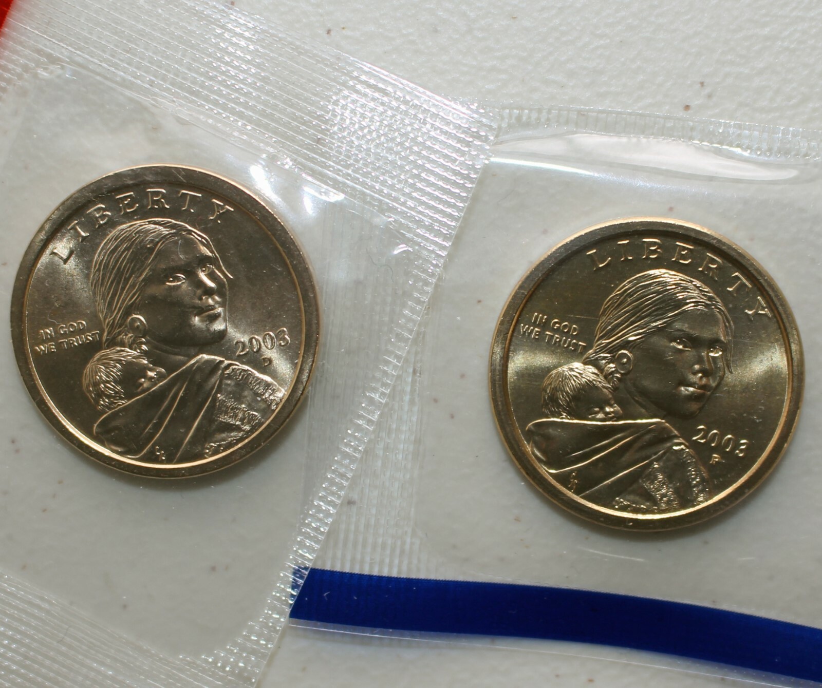 2003 P and D Sacagawea Dollar BU 2 Coins Cellos US Mint Native American $1 UNC