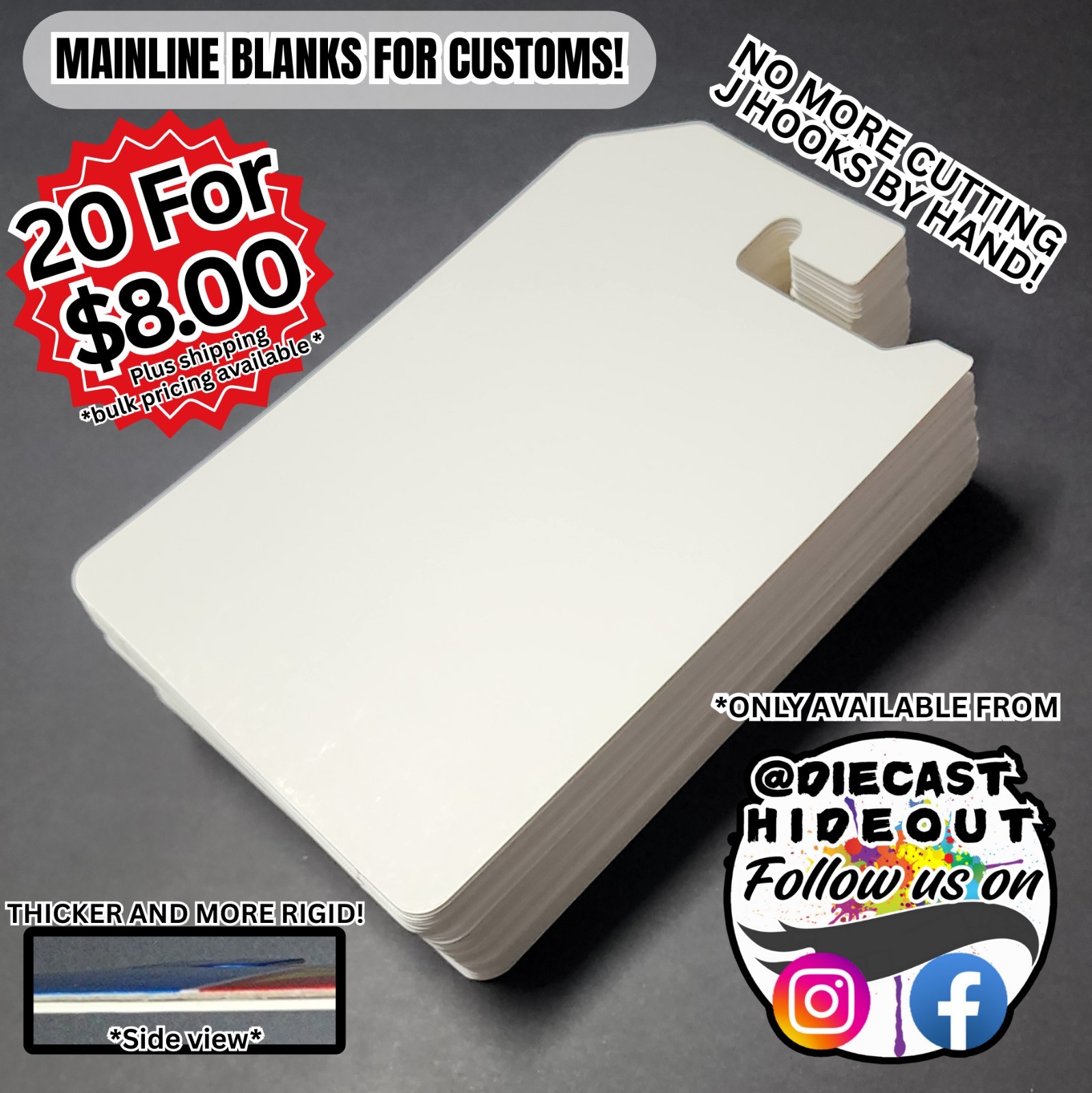 Hotwheel BLANKCARDS for customizing mainline, set of 20 blank cards