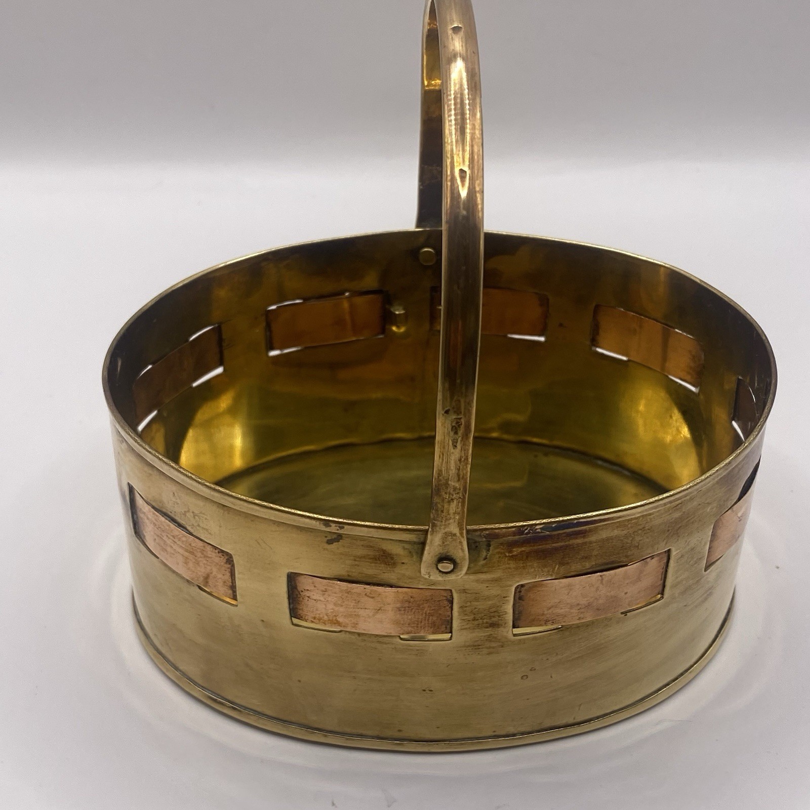 Brass Basket with Handle With Woven Design Bow